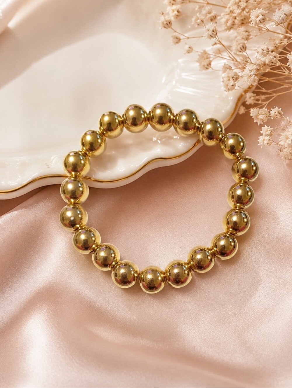 AMAZING Chunky Beads Gold-tone Stretch Bracelet Minimalist Stackable A MUST HAVE
